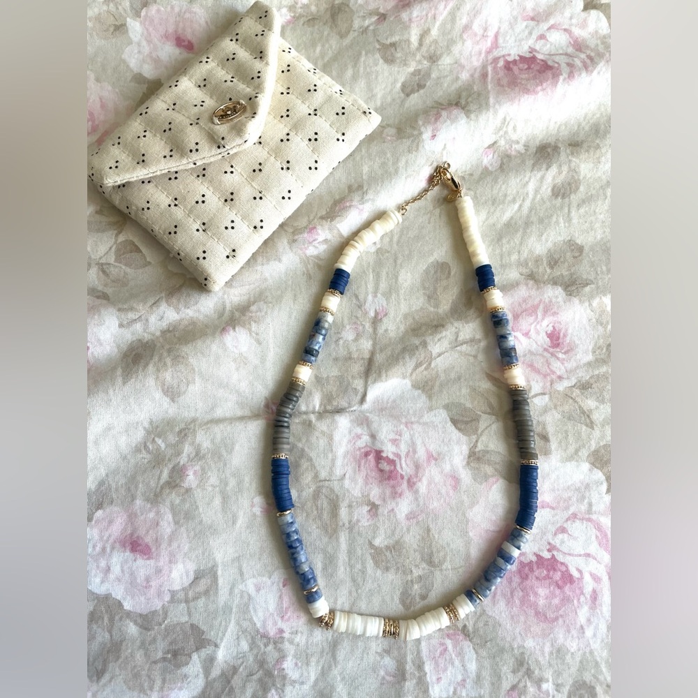 Sezane Josh necklace blue and jewelry pouch